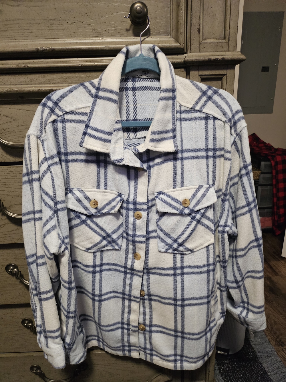 Women's Cream & Blue Plaid Utility Jacket